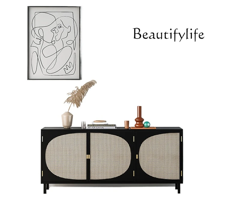 

Solid wood modern simple locker Nordic home living room rattan creative locker