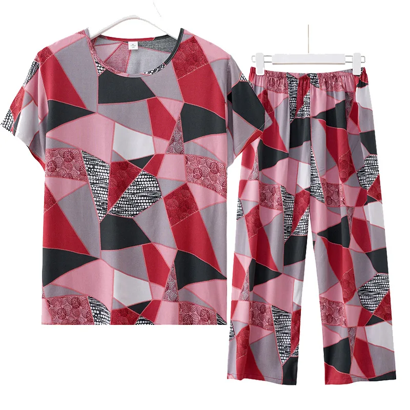 Middle Aged Mother Pajama Sets Outside Wear Home Wear Women 2 Piece Set Outfit Loose Short Sleeve Sleepwear Summer Pijama Mujer