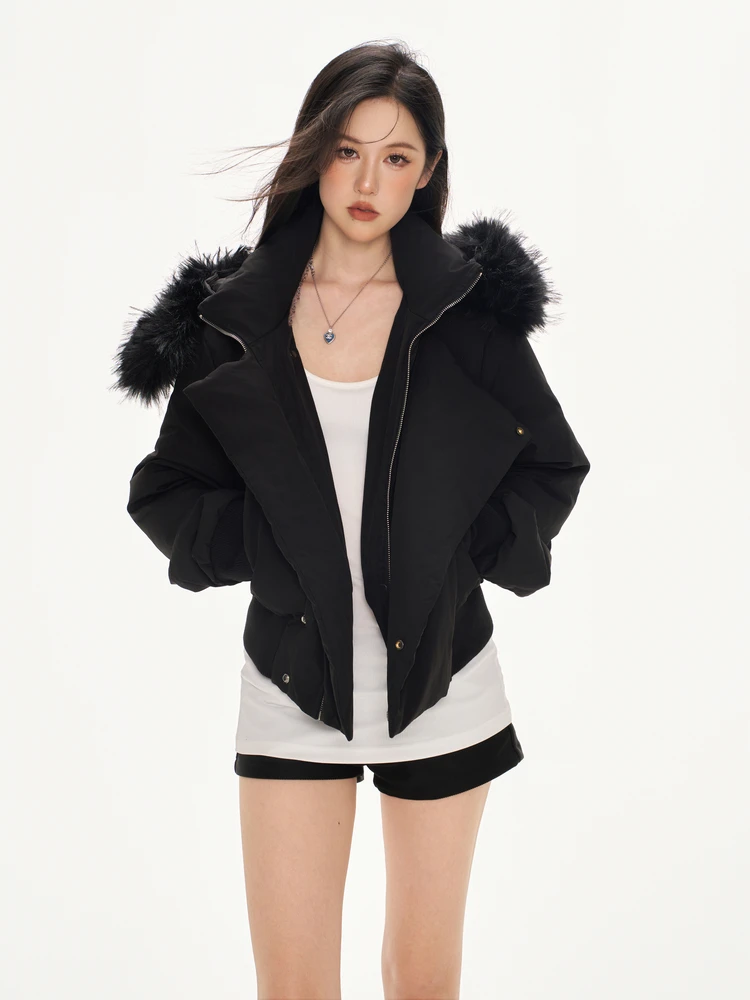 

Solotario Original Double Color Thiened ort Cotton Jaet Women's Winter Coat Fur Collar Large Turn-down Collar