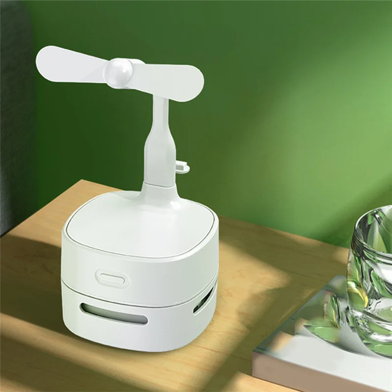 B52C مكنسة كهربائية متعددة الوظائف المنزل المحمولة مروحة صغيرة طالب ثلاثة في واحد لمبة مكتب سطح المكتب مكنسة كهربائية 8X6.5 سنتيمتر (أبيض