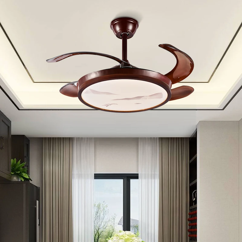 Retractable Abanico De Teto 4 Speeds Motor Bedroom Remote Control Ceiling Fan with Light LED Living Room Modern