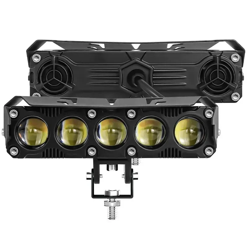 Suitable Motorcycles 5-Eye High-Power 55W Thick-Body LED Spotlights with Fan White-Yellow Dual-Color Constant Light, Waterpr