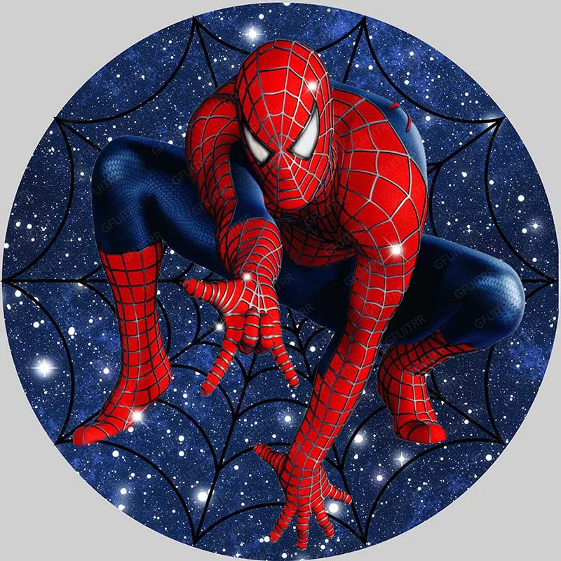 Disney Spiderman Photography Backdrop Round Superhero Birthday Party Baby Shower Background Blue Circle Spider Photo Booth Props