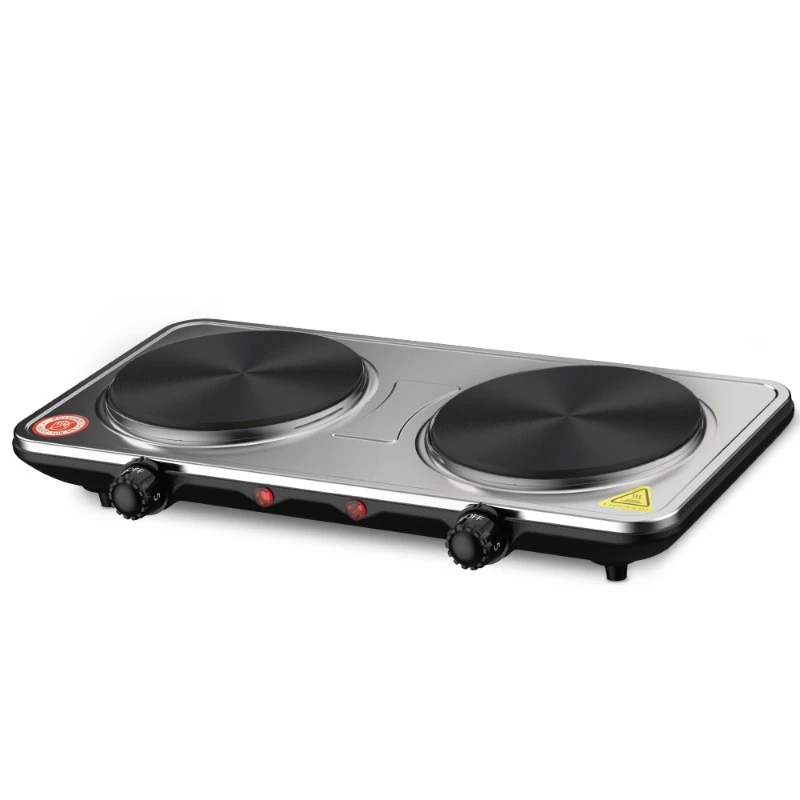 SS Plate 2 Burner Kitchen Electric Cooking Stove Hot Two Plate