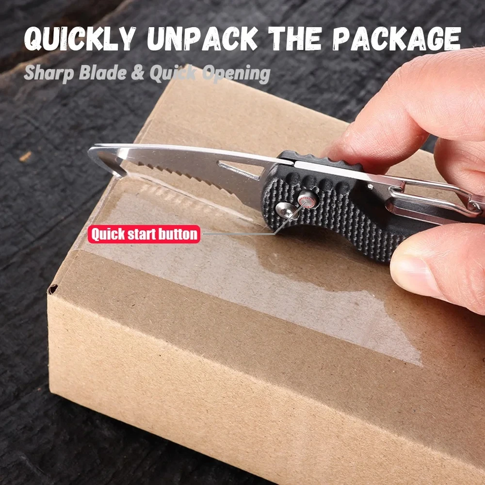 2Pcs Portable Folding Knife Express Parcel Knife Keychain Serrated Hook Cutter Outdoor Camping Carry-on With Hook Up Knife Sets