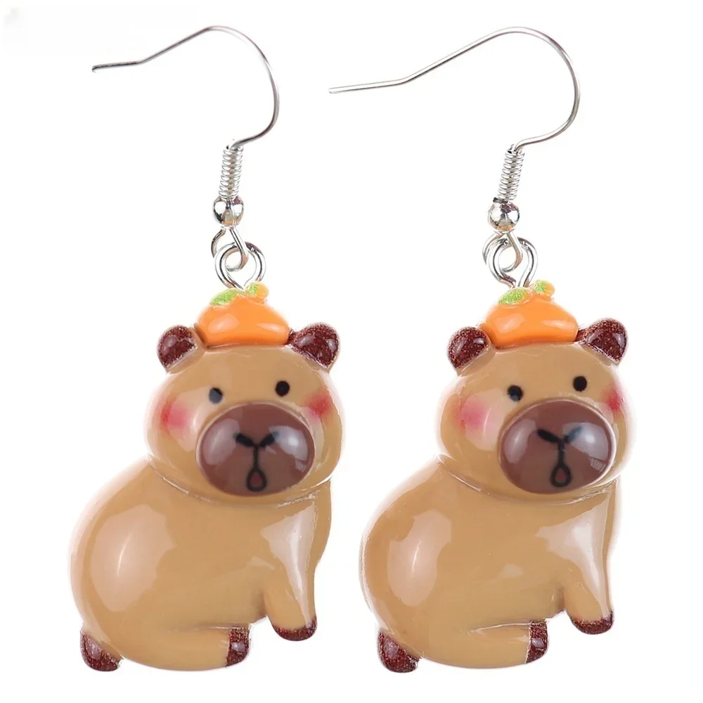 Newest Kawaii Cartoon Capybara Resin Charms Earring Bright Flatback Animal Kapibala Earrings For Personality Trend women Jewelry