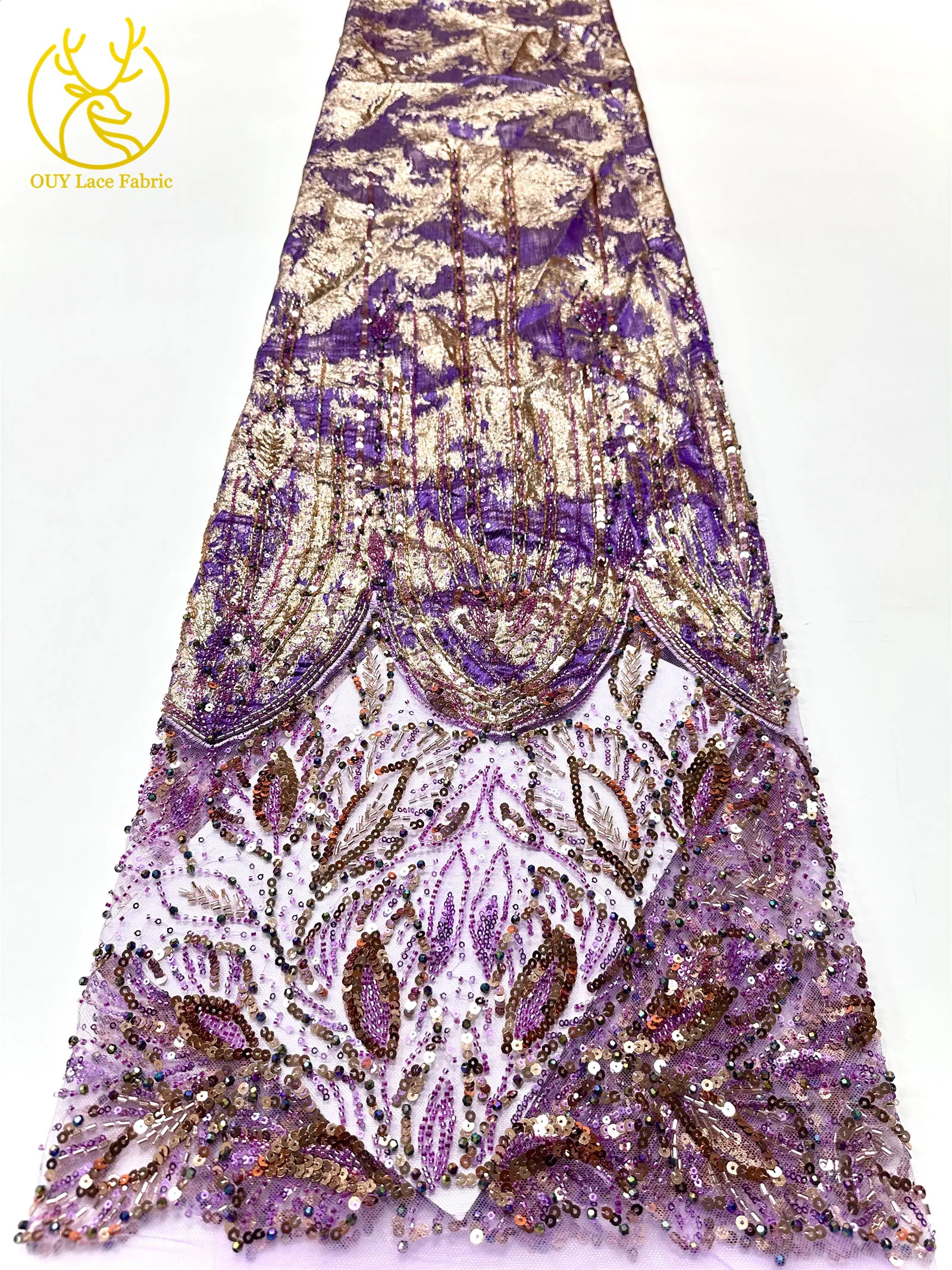 2026 Luxuriöser afrikanischer Chiffon-Spitzenstoff mit schweren Perlen, lila nigerianischer Pailletten-Spitzenstoff, geeignet für Damen-Partykleider – Detail 12