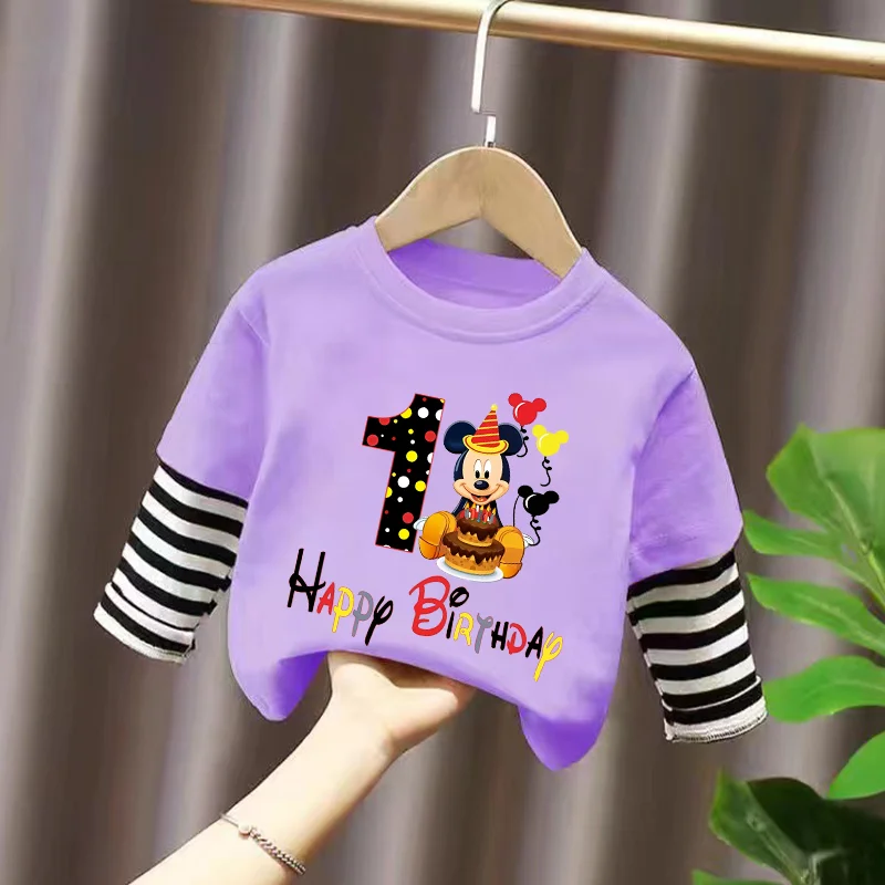 Disney Child Thin Tops Mickey Mouse Fake Two Sweatshirts Hot Sell New Style Vogue Long Sleeves Colorful Base Layers Genderless