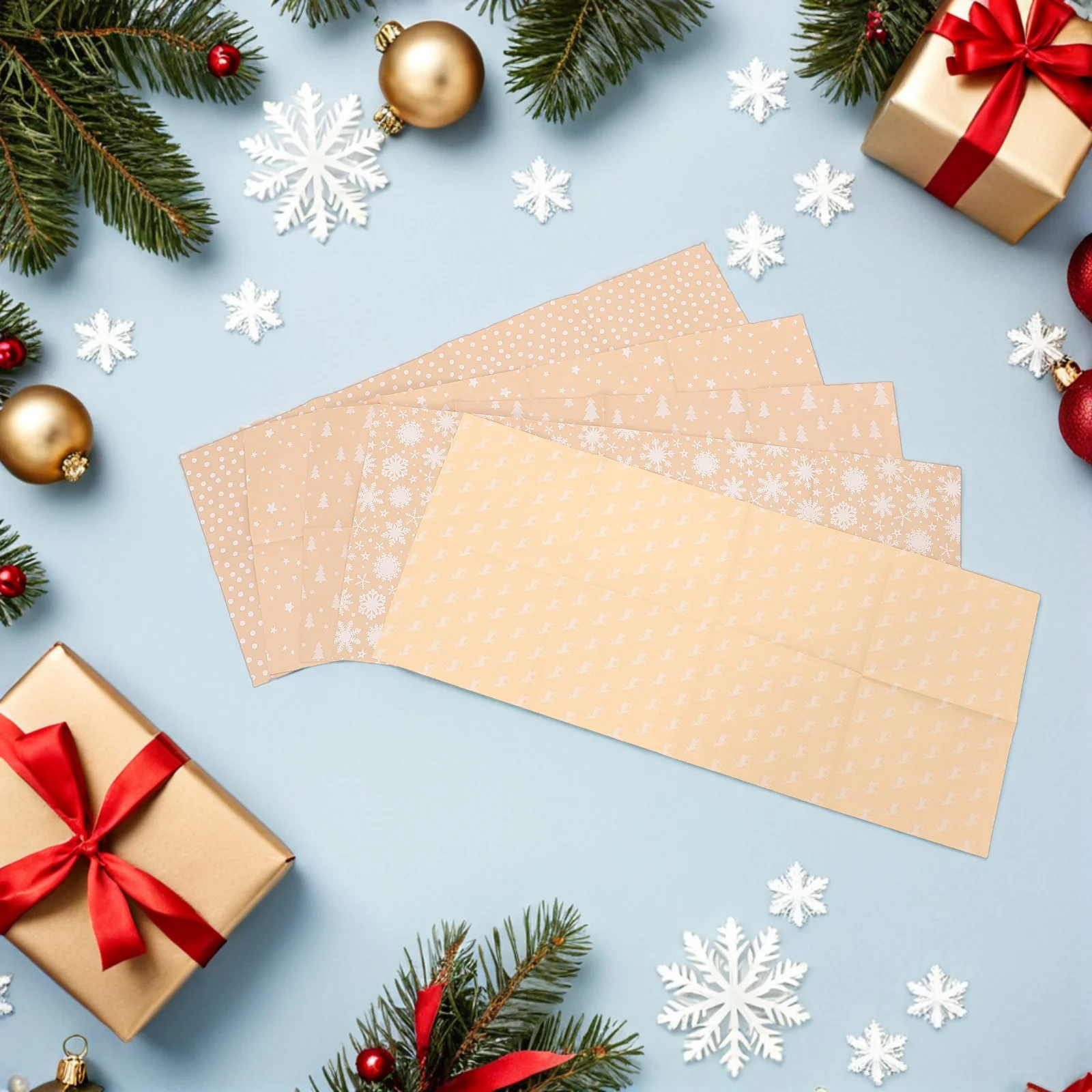 5 szt. Papier do pakowania prezentów świątecznych, rolka papieru kraft z wzorem płatków śniegu, do dekoracji świątecznych, weselnych, urodzinowych, do pakowania ozdobnego