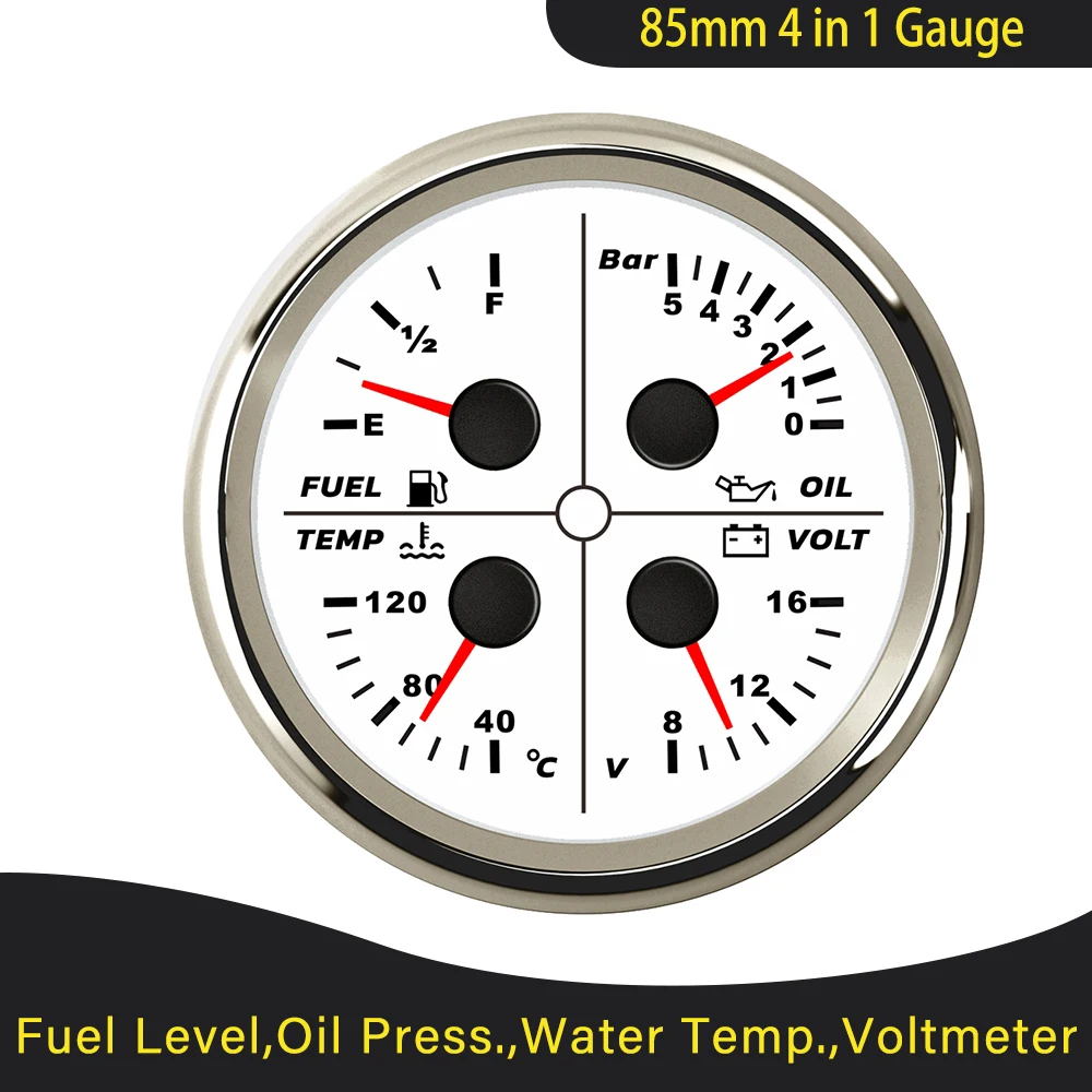 أحدث 85 مللي متر مقاوم للماء 4 في 1 مقياس ضغط الزيت درجة حرارة الماء مستوى الوقود الفولتميتر للسيارات البحرية دراجة نارية العالمي 12 فولت