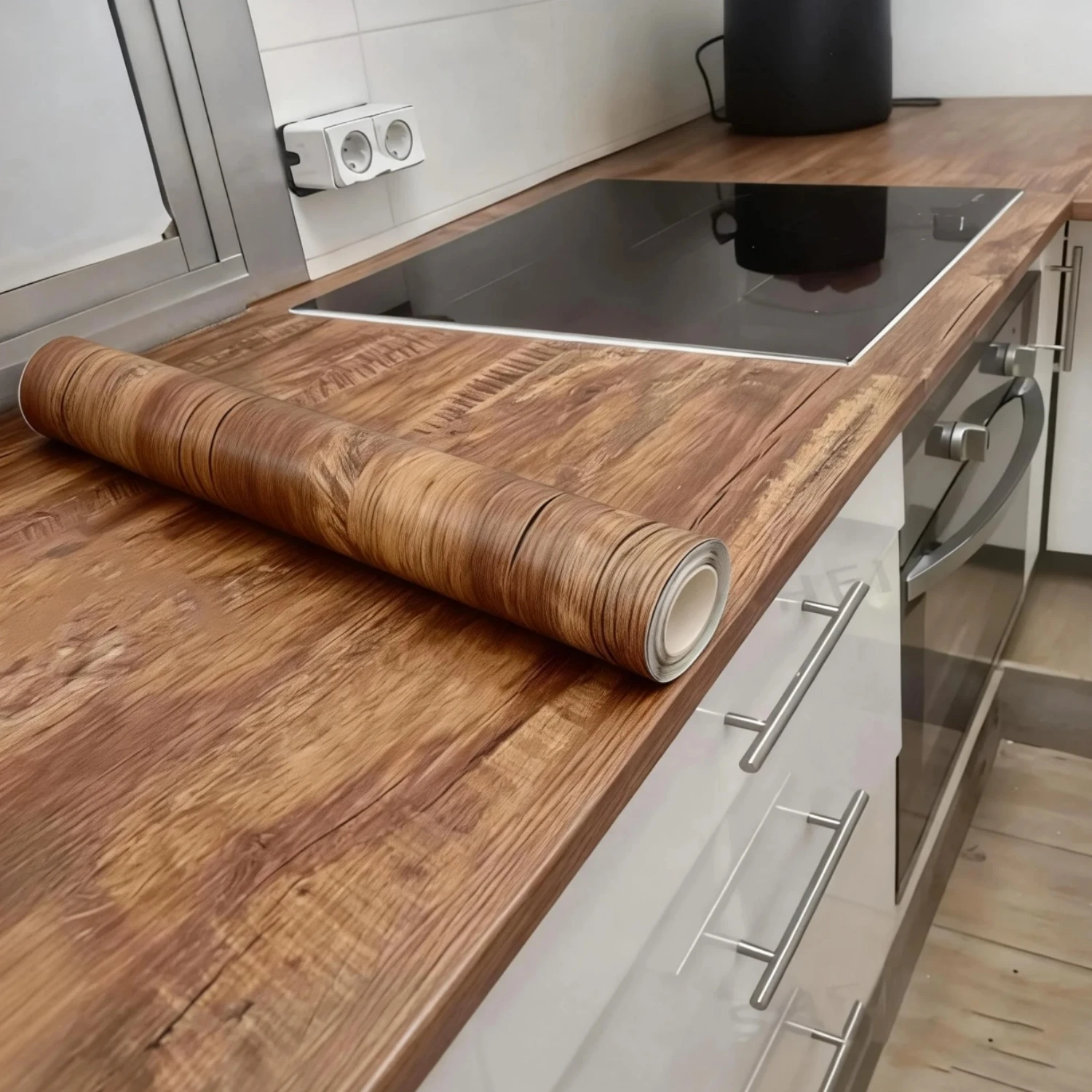 

1 рулон ПВХ-пленки с текстурой дерева, маслостойкая, самоклеящаяся, для обновления кухонных столешниц, мебели, шкафов, столов и стен