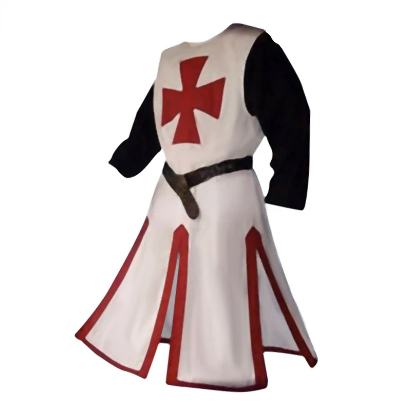 S-4XL męskie średniowieczne rycerzy krzyżowców templariuszy tunika Cosplay kostiumy renesansowy Halloween Surcoat wojownik czarny płaszcz plagi Top