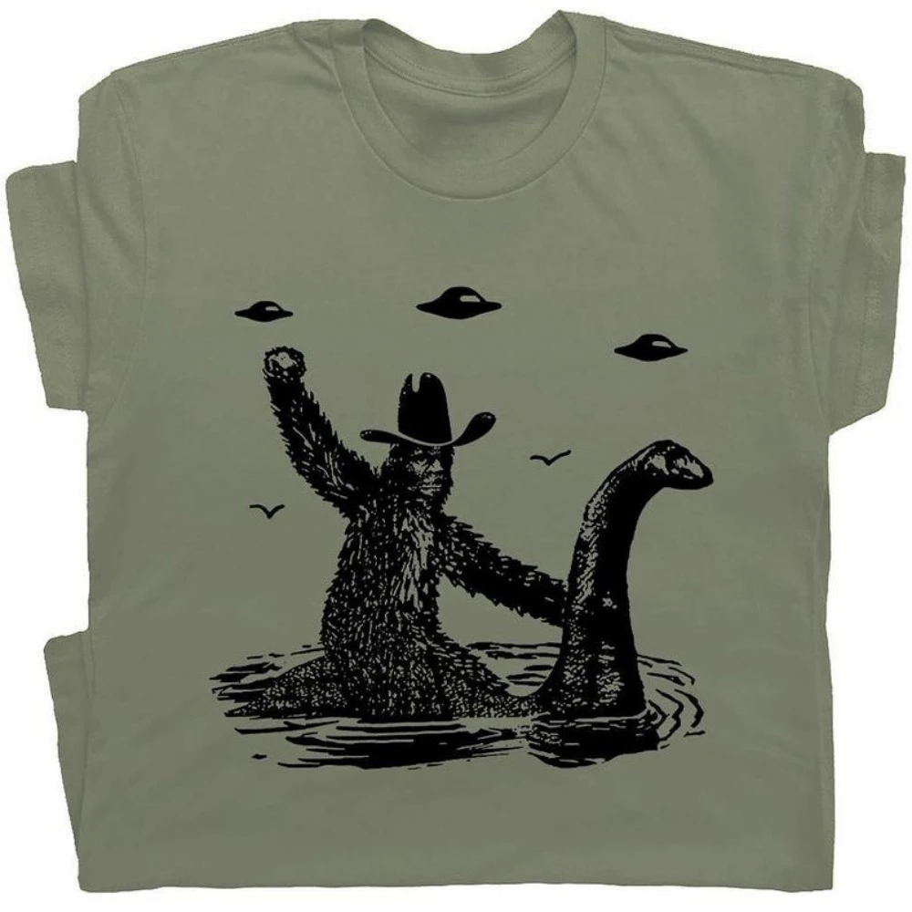 

Funny Bigfoot Loch Ness Monster Shirt Cryptid Ufo TShirt Vintage Cryptozoology Sasquatch Cool Graphic Tee Men Summer Cotton Tops