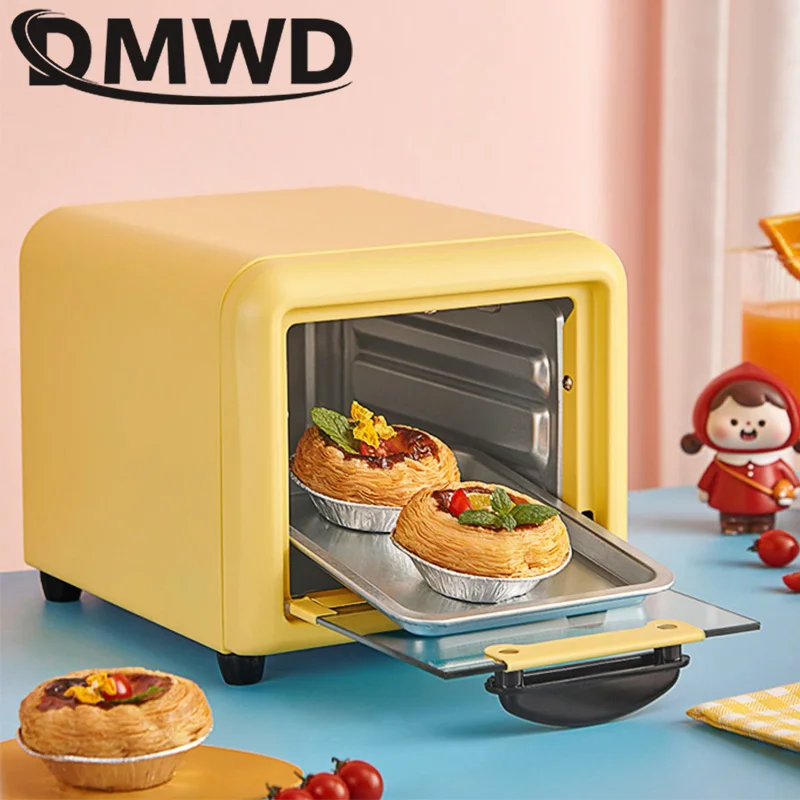 DMWD Mini Oven 5L Electric Pizza Crepe Bakery Roast Maker Visible Glass Breakfast Machine Cookies Cake Bread Toaster 220V