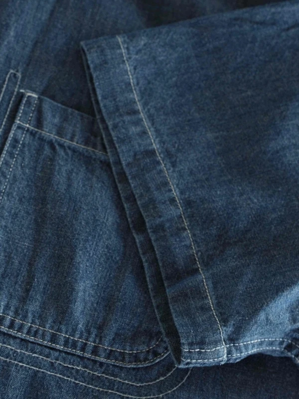 

Ultra-Thin Soft Waed Cotton Men's Summer ort-Sve Denim irt Loose Fit Multi-ket Workwear irt Busin Gentleman ...