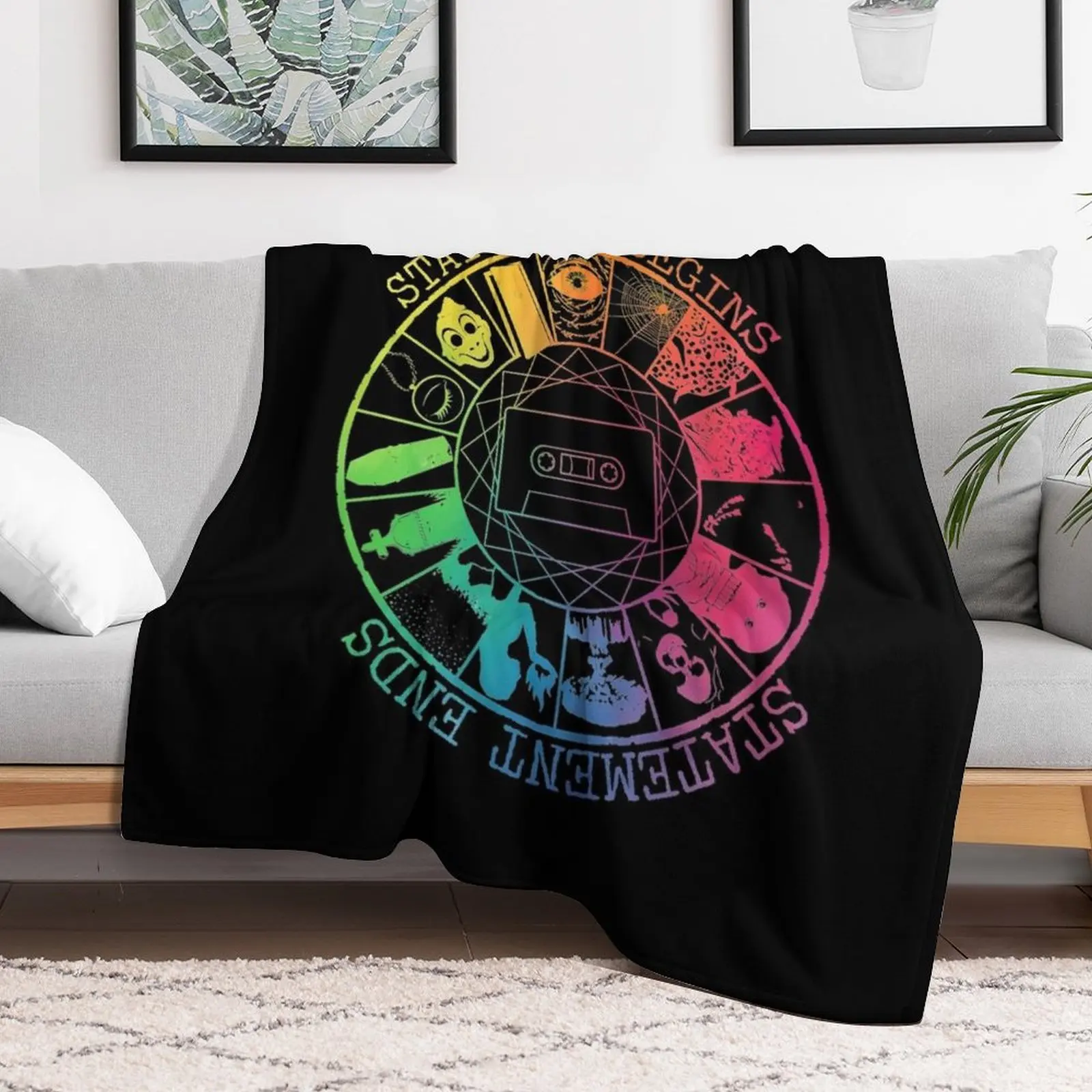 STATEMENT BEGINS OR STATEMENT ENDS RAINBOW COLOR Throw Blanket