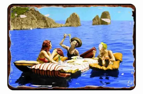 1pcs,Ladies Eating Spaghetti On Raft Off Italy All Metal Tin Sign  8 x 12