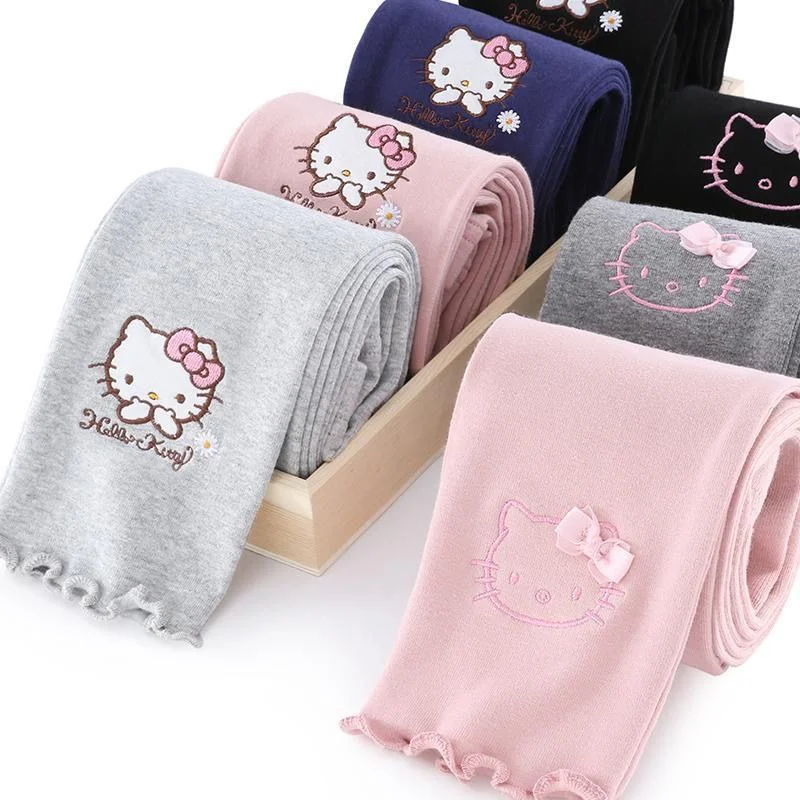 Miniso Hello Kitty Children\'s Leggings Cute Little Girls Bottom Pents Kids Trousers Thin Ankle Length Thin Outdoor Cartoon Gifts