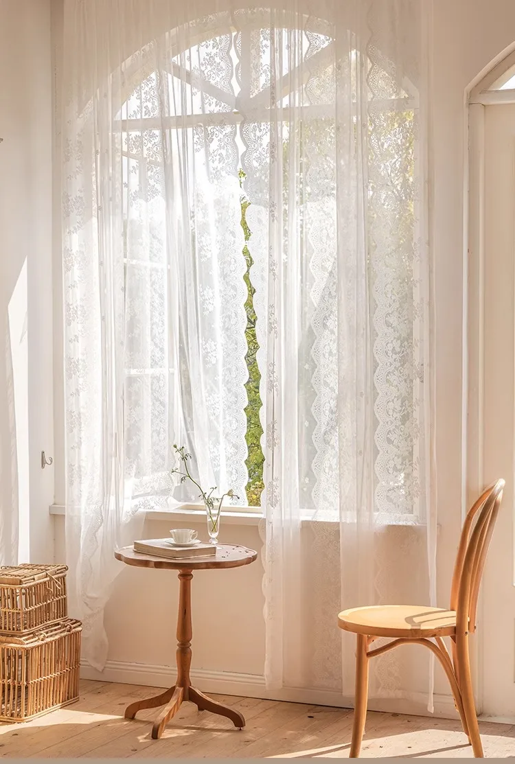 1 Stück weiße Spitzenvorhänge, durchsichtige Spitzenvorhänge für Wohnzimmer, luxuriöse Vintage-Spitzenvorhänge mit Blumenmuster für Schlafzimmerzimmer – Detail 1