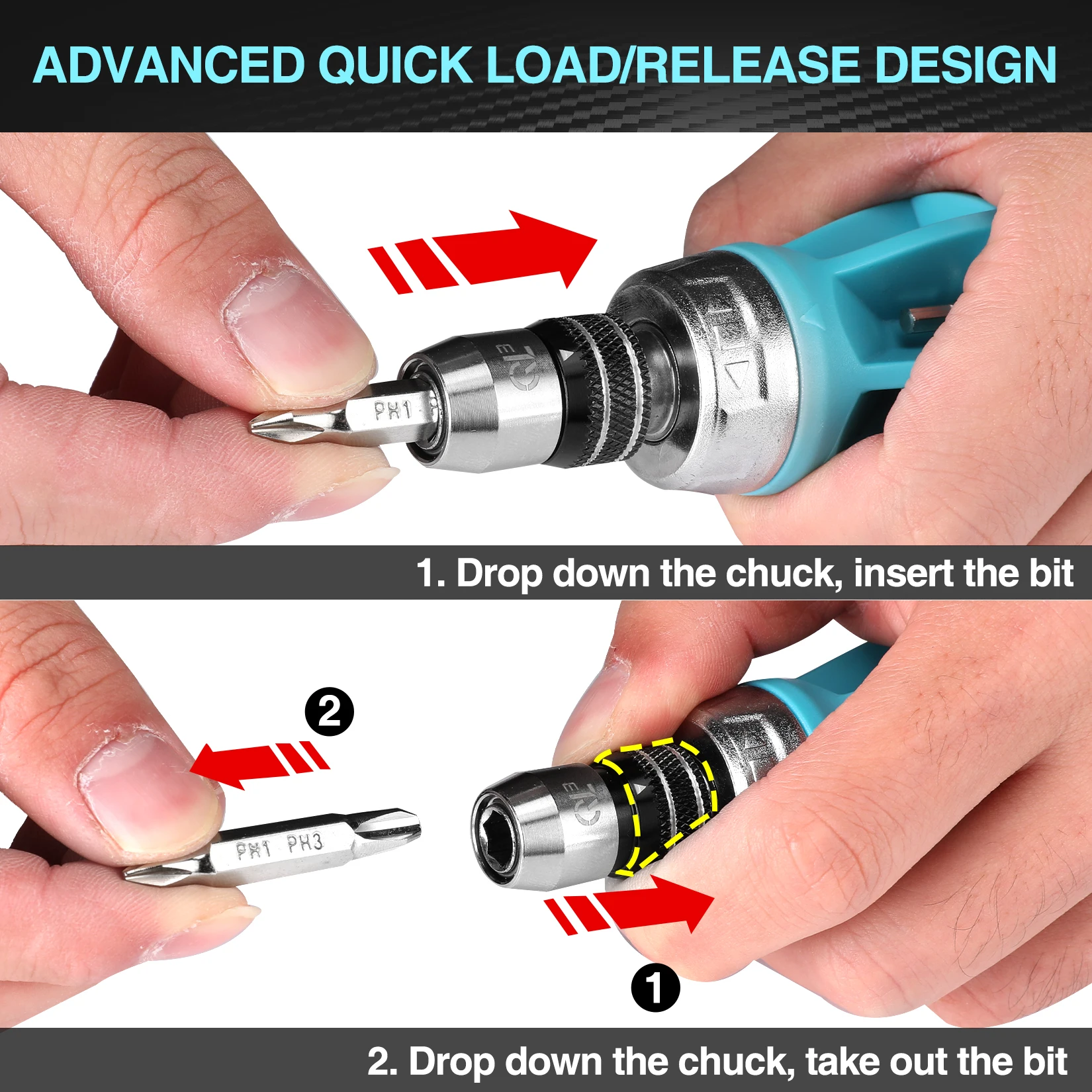 DuraTech 12-in-1 Quick Load Ratcheting Multi-bits Stubby Screwdriver Set Hand Tools Slotted Phillips Torx Square Screwdriver Kit