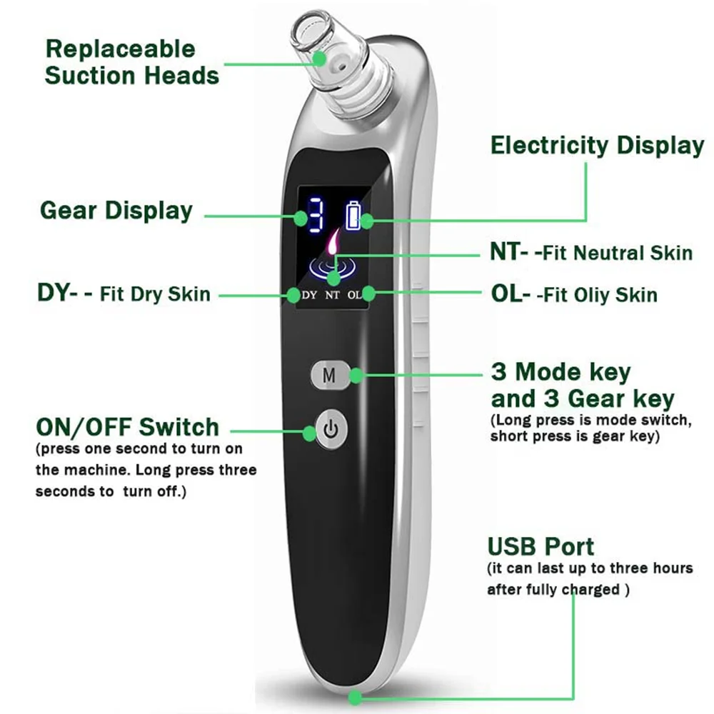 المكتبة الذكية الساخن بيع منتجات العناية بالجمال والعناية الشخصية الكهربائية منظف مسام الوجه USB قابلة للشحن فراغ مزيل الرؤوس السوداء #5
