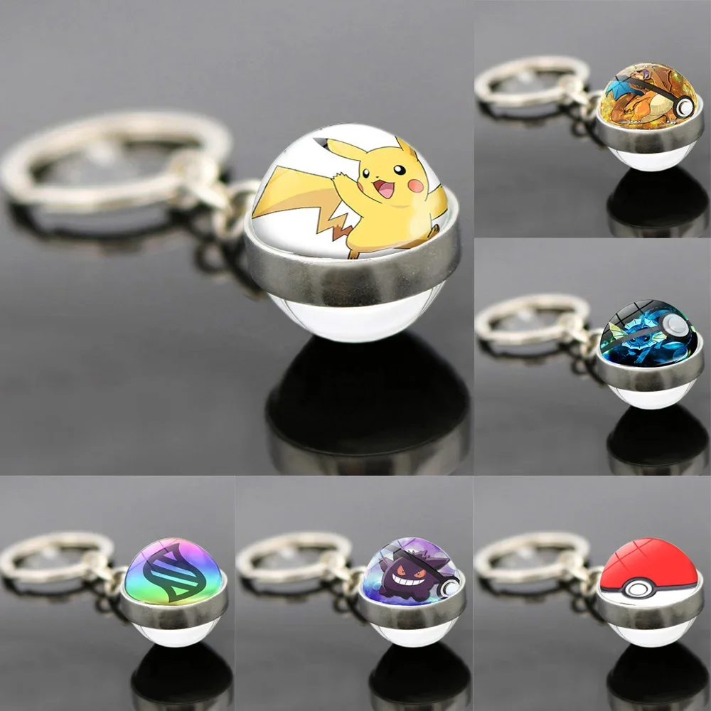 Pokemon Pikachu Keychains Accessories Anime Charizard Eevee Action Figure Poke Ball Key Ring Pendant Toys for Children Xmas Gift