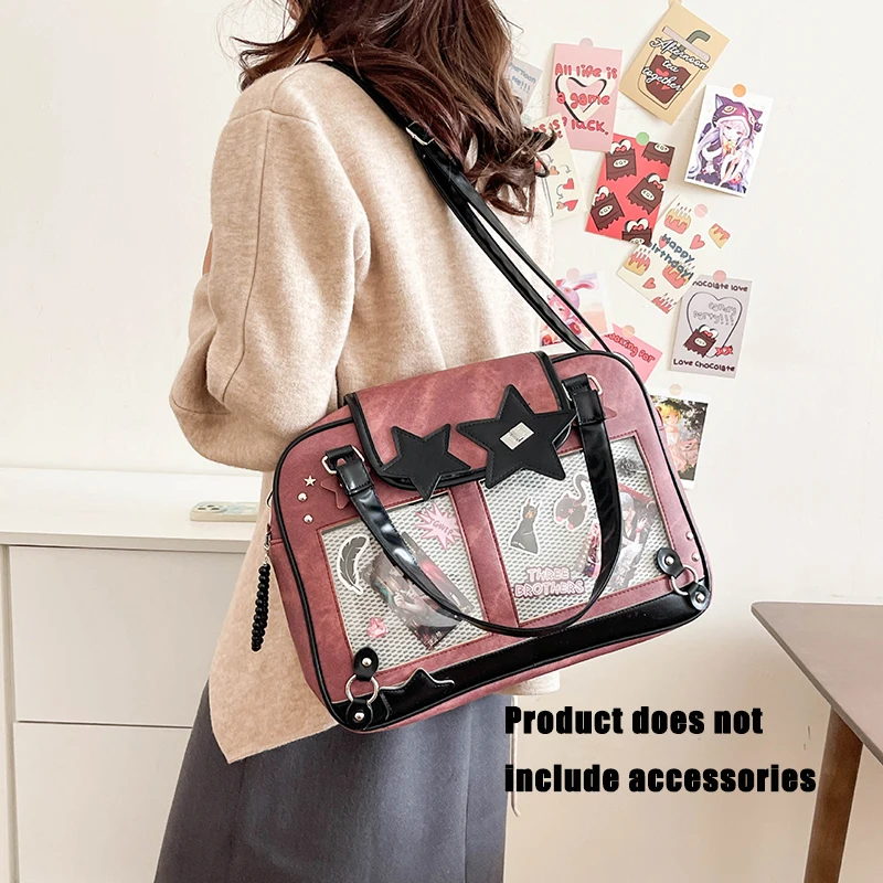 Trendy Star Bag Lolita Girl Transparent Pocket Fashion Crossbody Bag Women's DIY Display Shoulder Bag Cute Purse Handbag