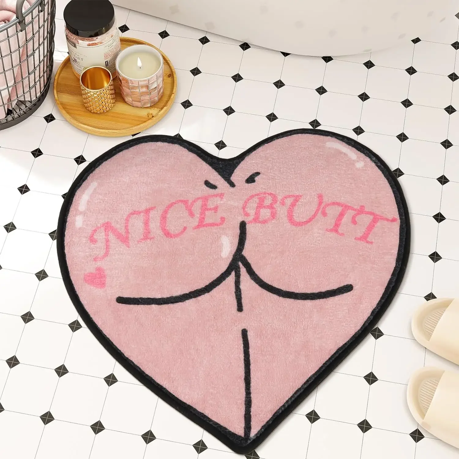 100cm Heart Bathroom Anti-slip Mat Washable Rubber Floor Mat Pink Large Size Door Mat Small Rug Fishbowl Anti-slip Mat