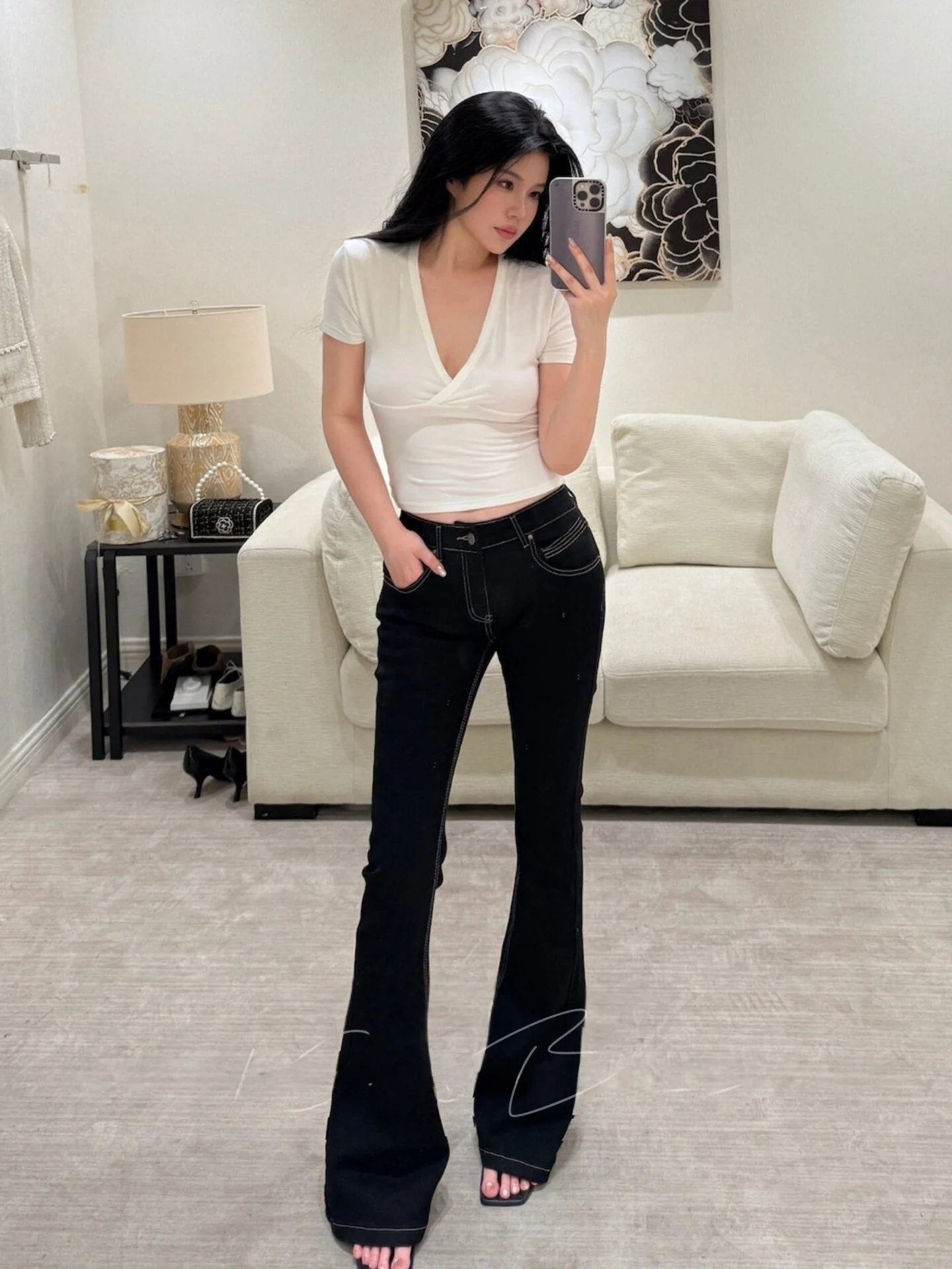 

Low Waist Flared Jeans Slimming Hot Girl Floor-Length Pants Sexy Chic Bootcut Denim Shorts for Young Women Summer Season