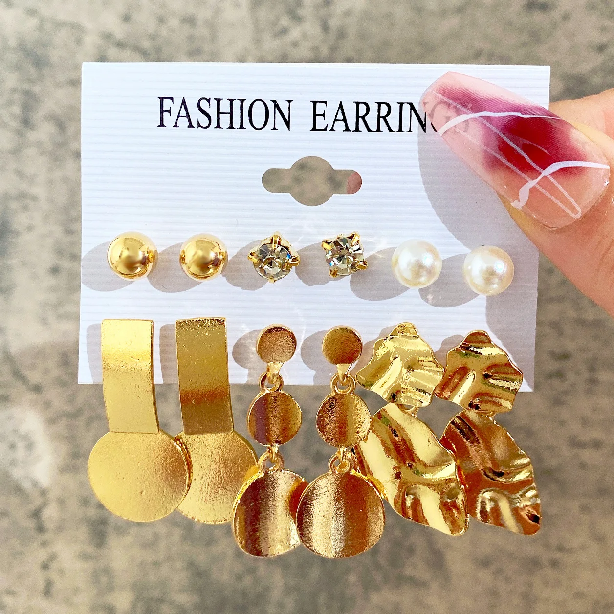 6-Piece Set Hot Selling, Fashionable, Versatile, Personalized, Simple, Metal Circular, Irregular Geometric Gold Earrings