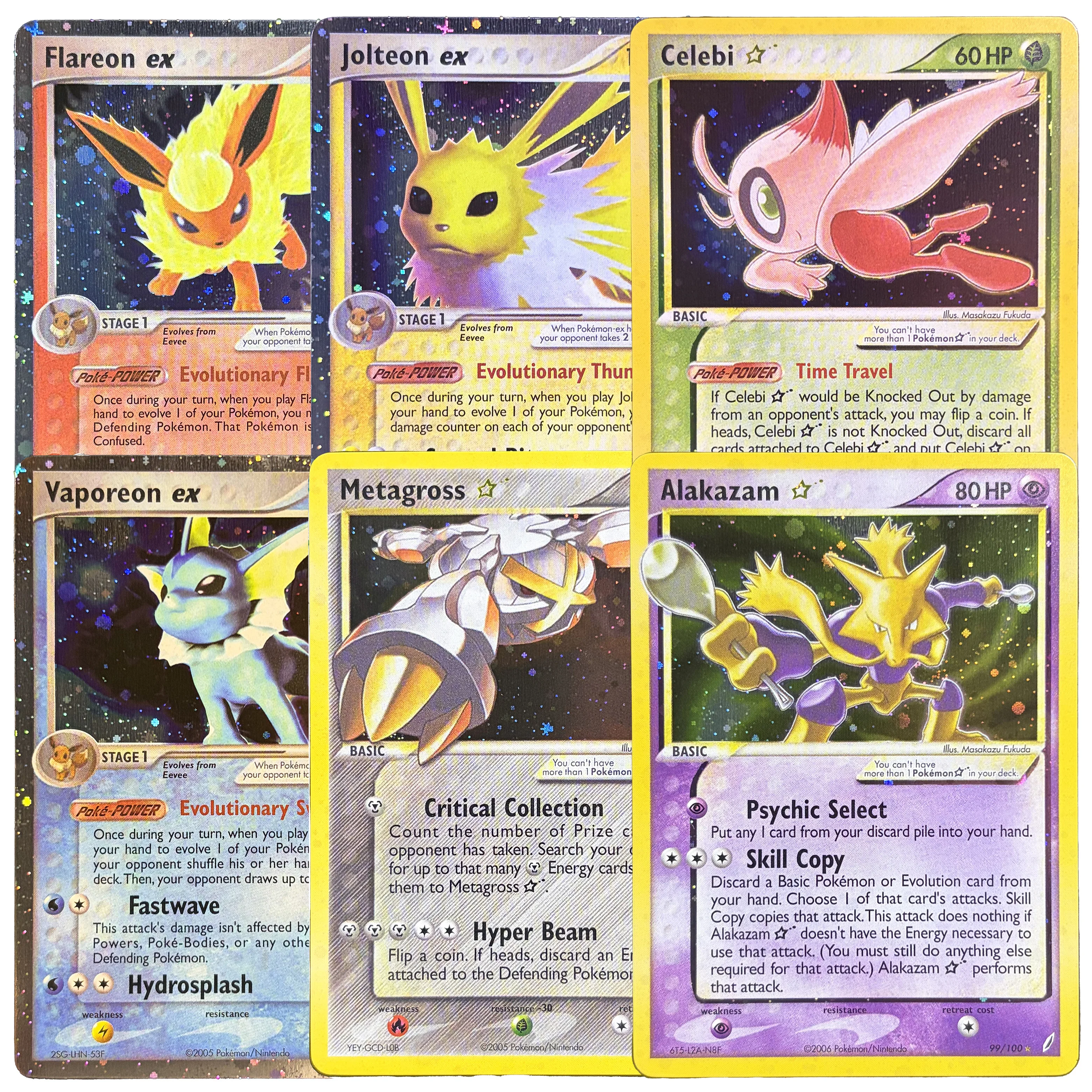 Tarjetas Coleccionables PTCG EX Crystal Guardians Gold Star Delta Species, Jolteon/Vaporeon/Alakazam PKM, Tarjetas Proxy para Coleccionistas y Exhibición