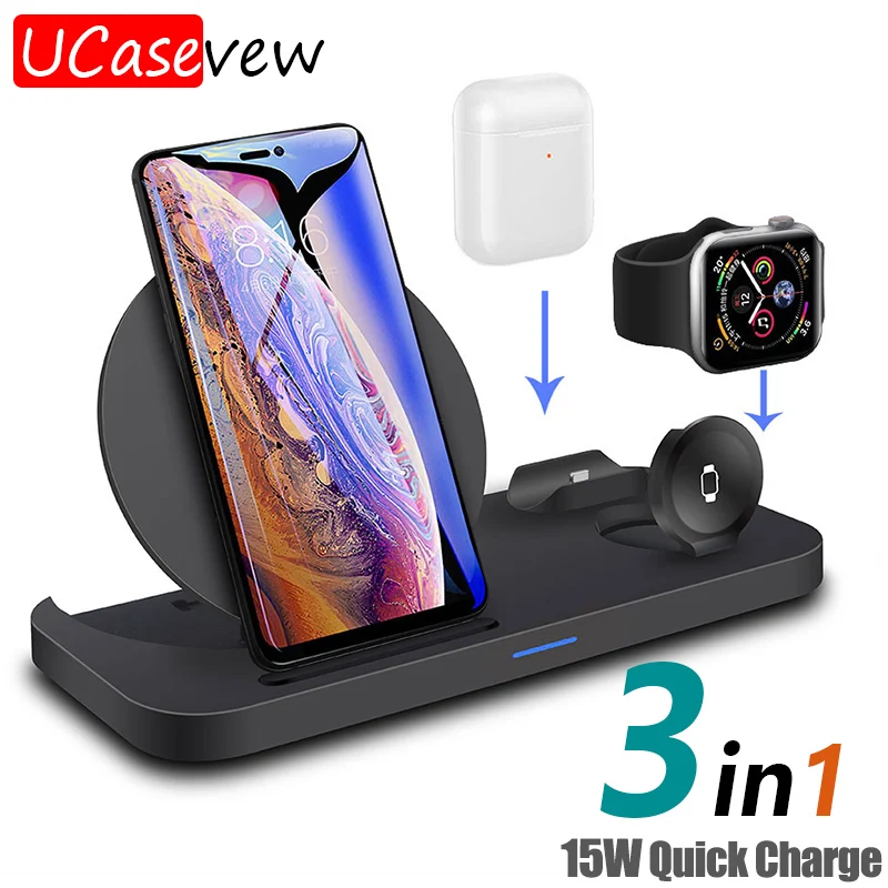 

Wireless Charger for Samsung S10 S9 S8 iPhone 12 11 XS Fast 2W Wireless Charging for iWatch 5 4 3 Stand for Airpods Pro 2 Charge