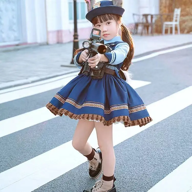 Chirldren's Day Cosplay Girl Rabbit Officer Cos Animal Lolita Dress Princess Dress Lolita Girls Set Cute Rabbit Officer Dress