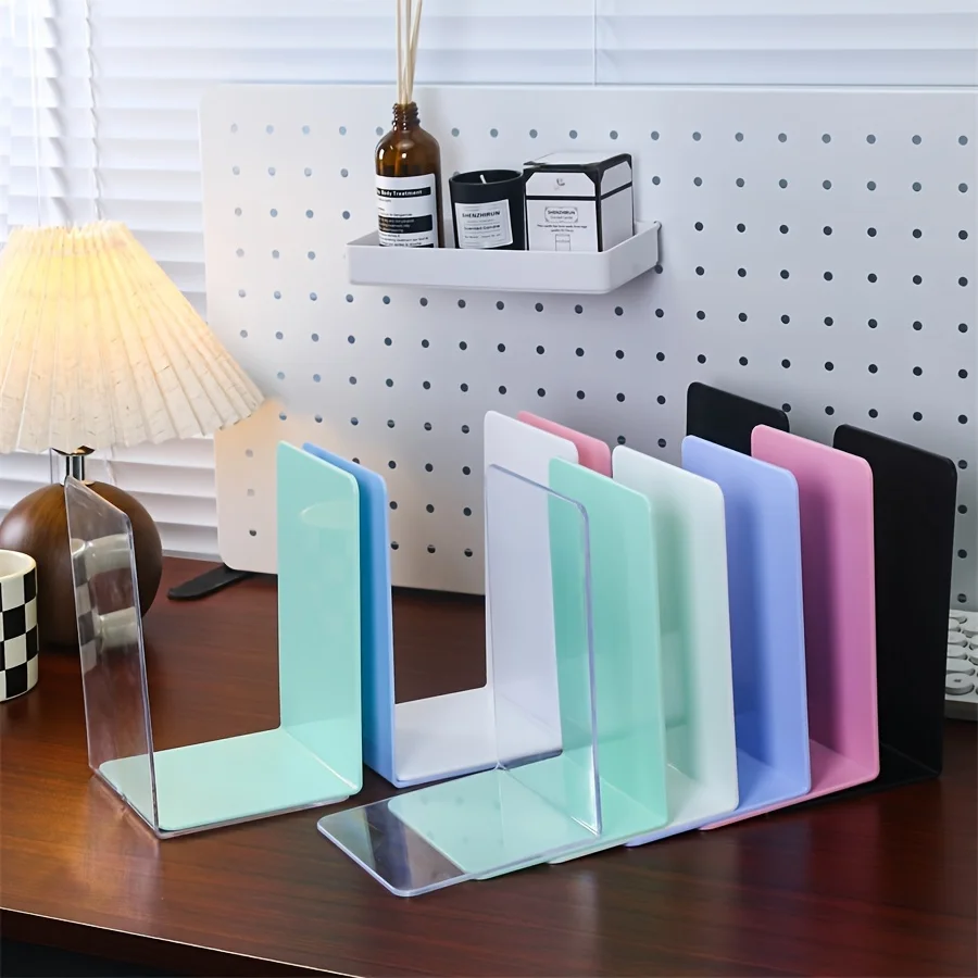 2pcs Sleek Transparent Bookends - Durable PP Plastic Desk Organizer for Office & Library, Creative Invisible Book Stand Polished