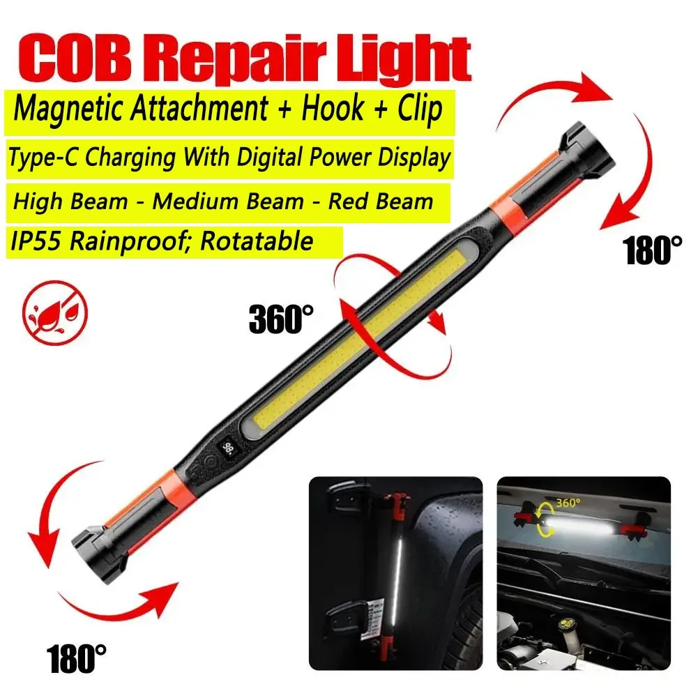 

Светодиодный магнитный рабочий фонарь, перезаряжаемая рабочая лампа для днища с крючками и вращающимся магнитным основанием для аварийного ремонта автомобиля