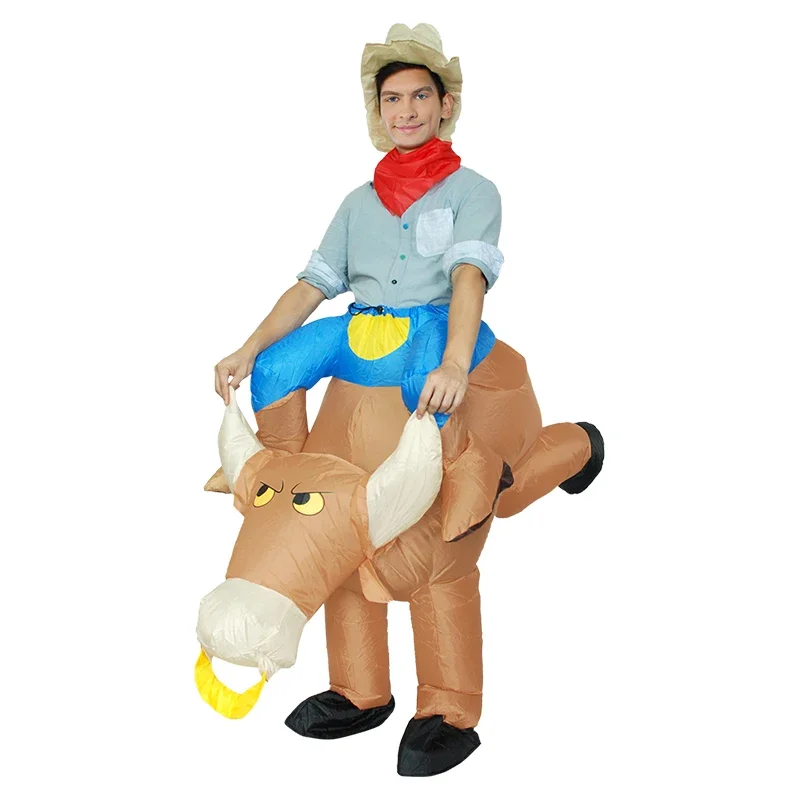 Ride on Ox Inflatable Bull Costume Adult Kids Half Body Halloween Cosplay Party Costumes Funny Clothing for Women Men