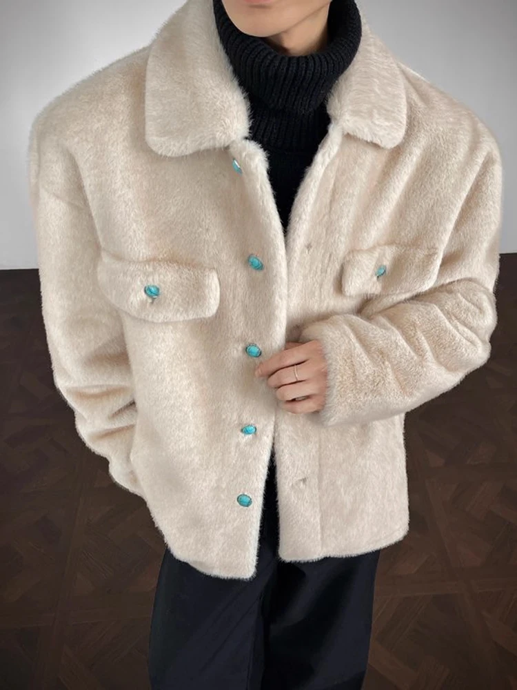 

ort Fur Jaet Men's Warmth Velvet Feel Collar Zipper Closure Casual Sle Windproof Youth Faion Autumn Winter