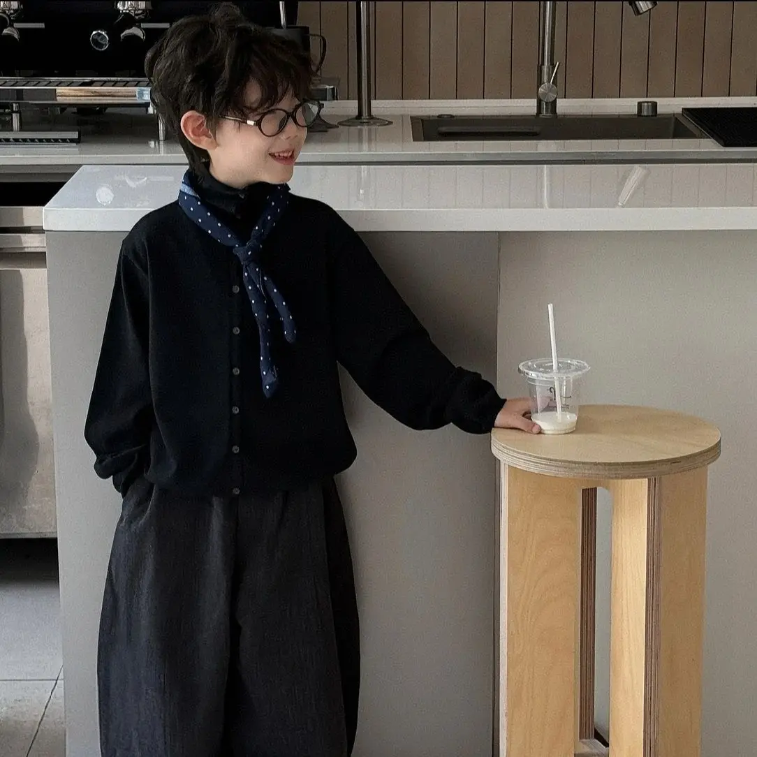Two-piece Set Knitted Wool Cardigan Versatile Suit Pants Spring Autumn Boys Children Fashionable Cool Korean Loose Casual