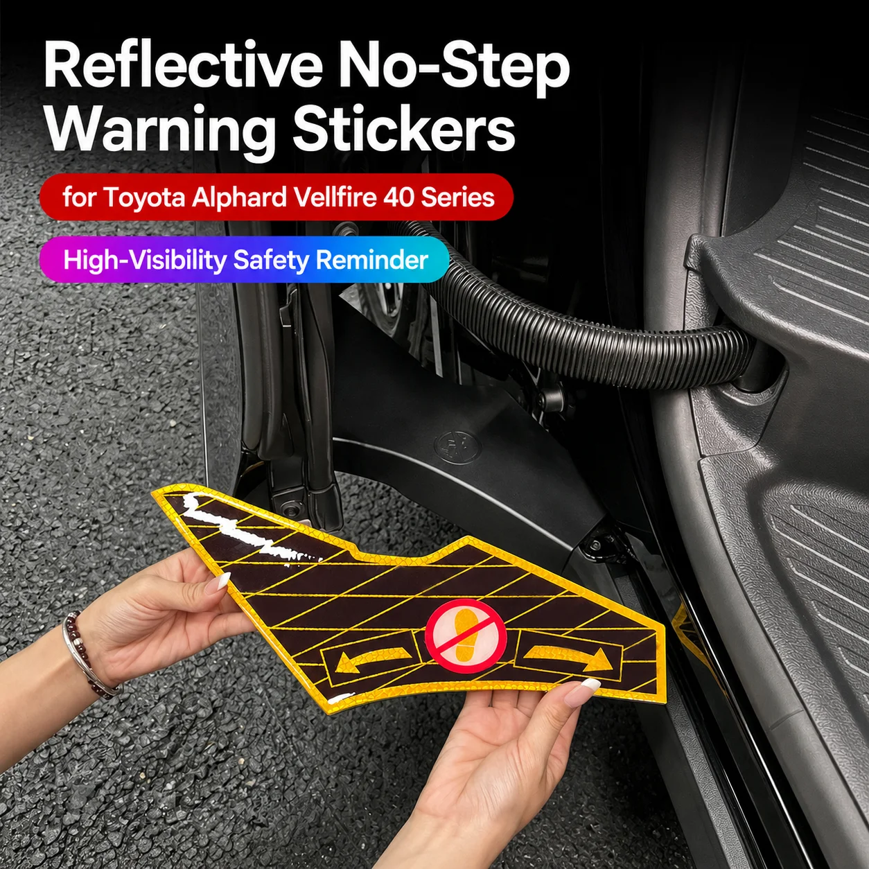 Car Reflective Middle Door Step Warning Sticker Pair for Toyota Alphard Vellfire 40 Series Adhesive Label Cover Accessories