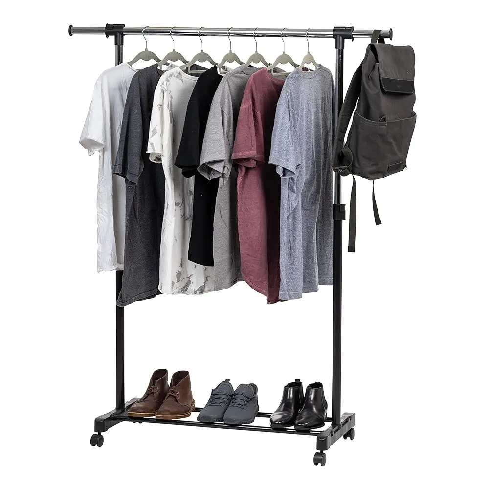 

Usa Portable Single-Rod Height Adjustable Clothes Ra With Extendable Bar And Lockable Wheels, Rolling Garment, Single Rod