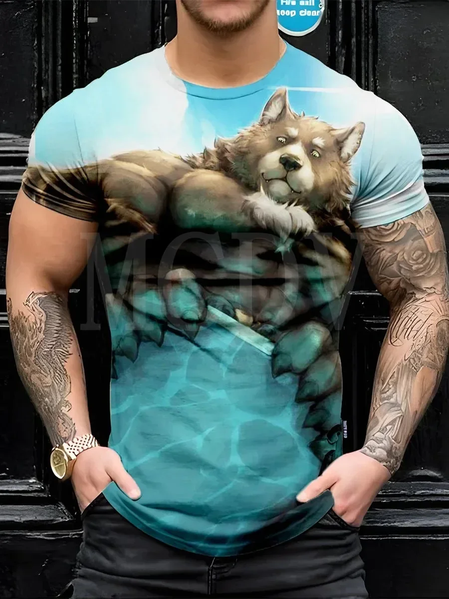 

2023 Summer Men's Wolf Bear Furry Illustration Casual T-Shirt The Colorful The Best He Him Hole LGBT3D Printed T Shirt