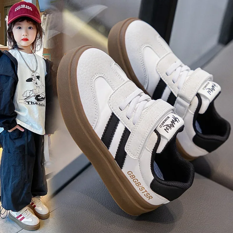 Boys Girls Casual Sneakers Children Breathable Anti-skid Soft Sole Shoes Kids Hook and Loop Slip on Comfort Thick Flat Shoes