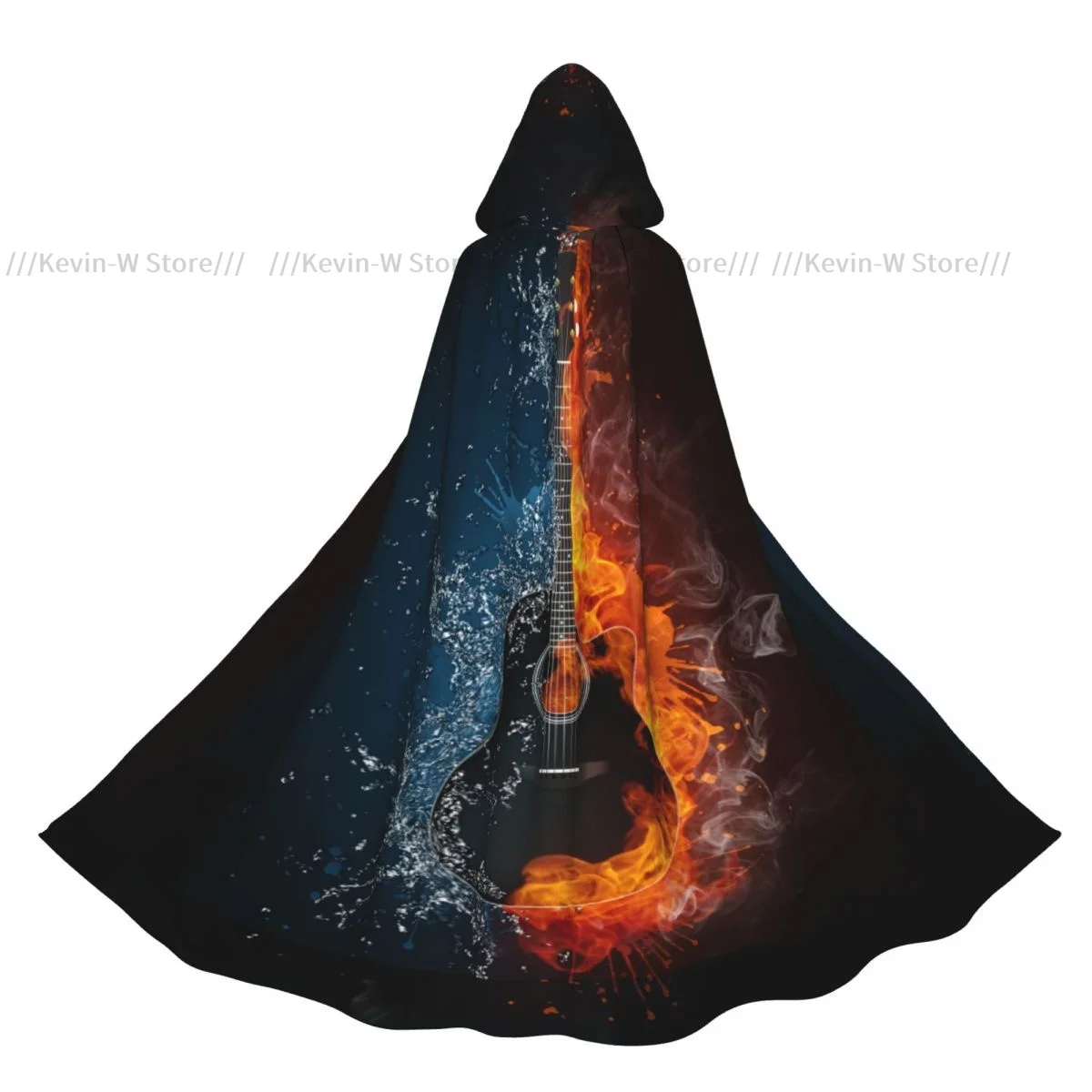 

Hooded Cloak Unisex Cloak with Hood Electric Guitar Fire And Water Background Cloak Vampire Witch Cape Cosplay Costume