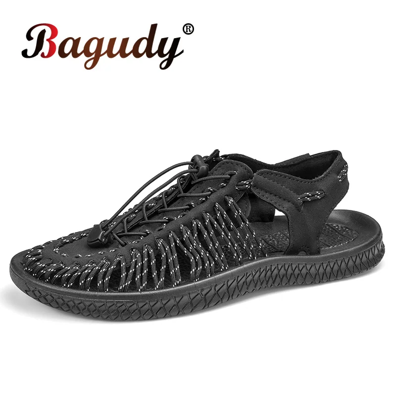 Fashion Leisure Woven Men\'s Sandals Summer Breathable Soft Flat Sandals Outdoor Light Beach Slip on Footwear Men Casual Shoes