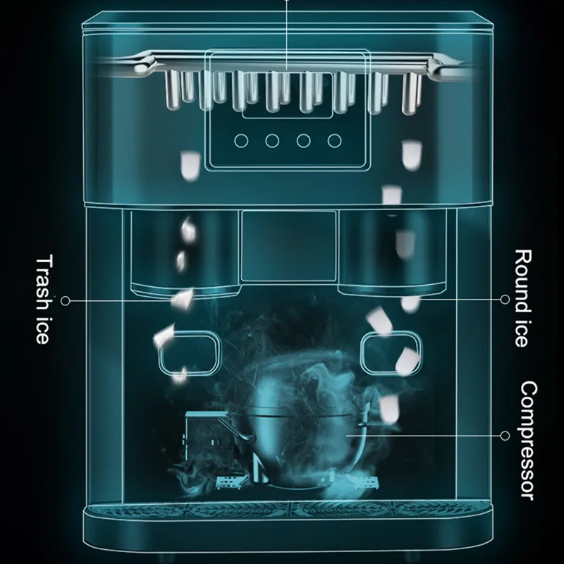 110V Mini Bar Round Ice Full-Automatic Household Ice Maker Breaks Cold Water Black Trash Ice On The Table Touch Ice