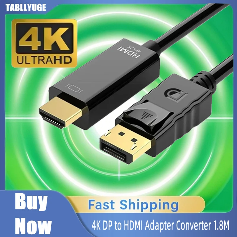 4K DisplayPort to HDMI-Compatible Cable DP to HDMI Adapter Display Port Video Audio Converter 1.8M for PC HDTV Projector Monitor
