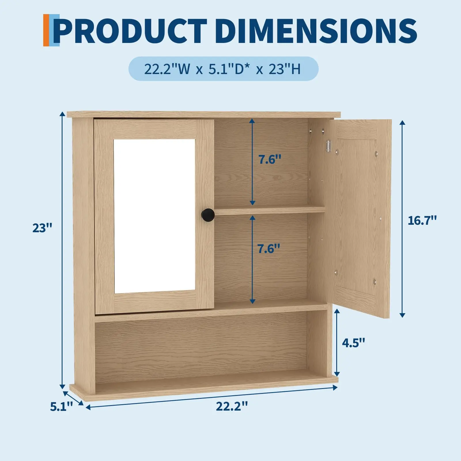 Wall Mounted Bathroom Cabinet,Wooden Bathroom Medicine Cabinet with Mirror Doors & Adjustable Shelves,Floating Storage Cabinet