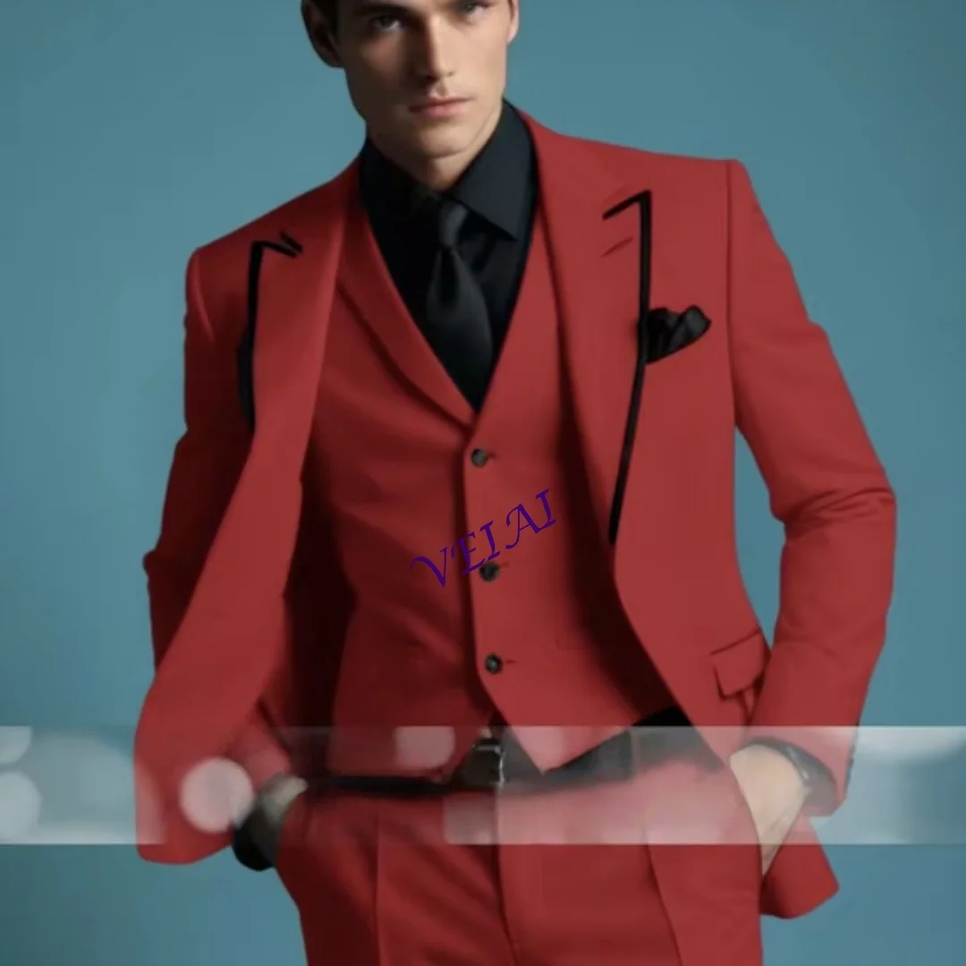 

Мужской бежевый костюм-тройка Slim Fit с пикообразными лацканами, однобортный смокинг для жениха: пиджак, жилет и брюки. Индивидуальный пошив.