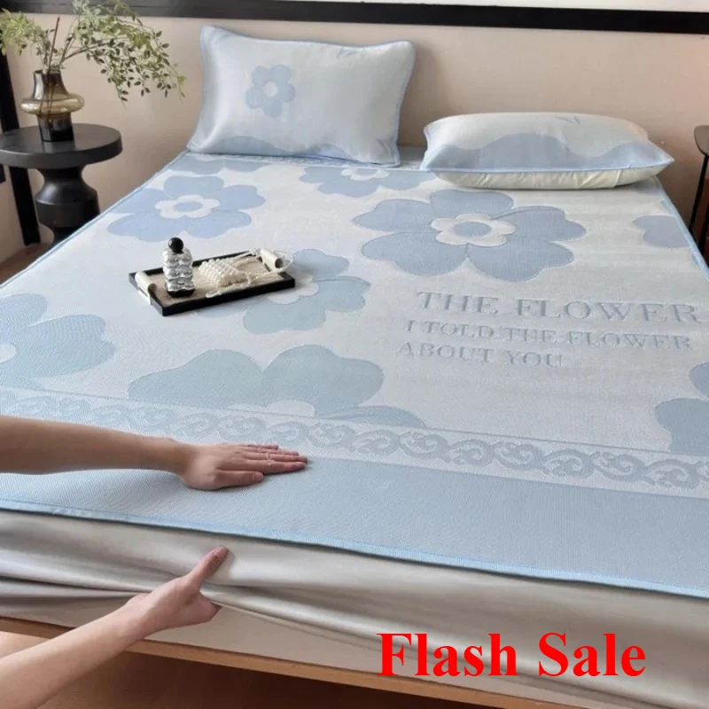 

2025 new carbon light antibacterial cool feeling washable ice silk mat mattress printed simple three-piece set