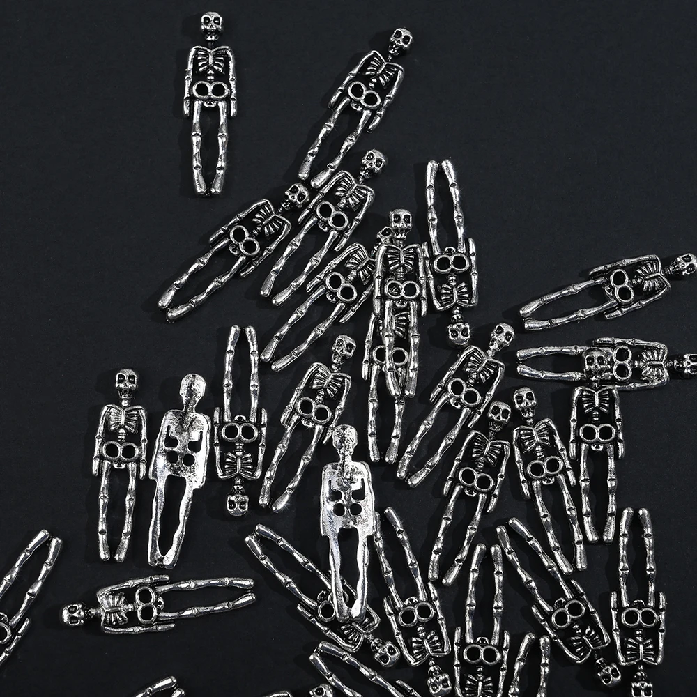 10pcs Vintage Silver Skull Nail Charms Y2K Gothic Punk Metal Skeleton Nail Rhinestones Design Manicure Gem Jewelry Decorations *